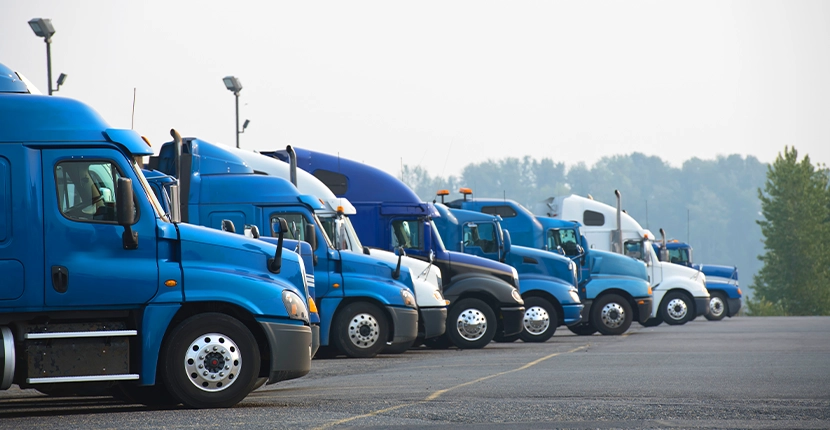 Parked Fleet of Semi trucks