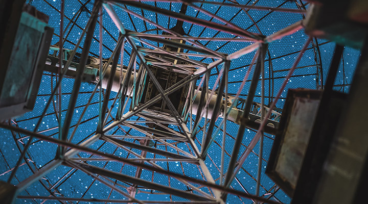 Skyward view inside a tower