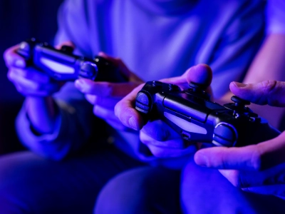 People playing a game using controllers